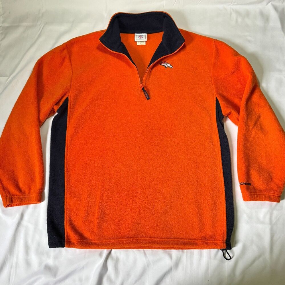 Denver Broncos NFL 1/4 Zip Fleece Pullover Orange & Navy Size Large
